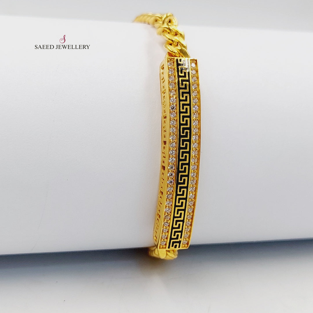 21K Gold Enameled & Zircon Studded Bar Bracelet by Saeed Jewelry - Image 1