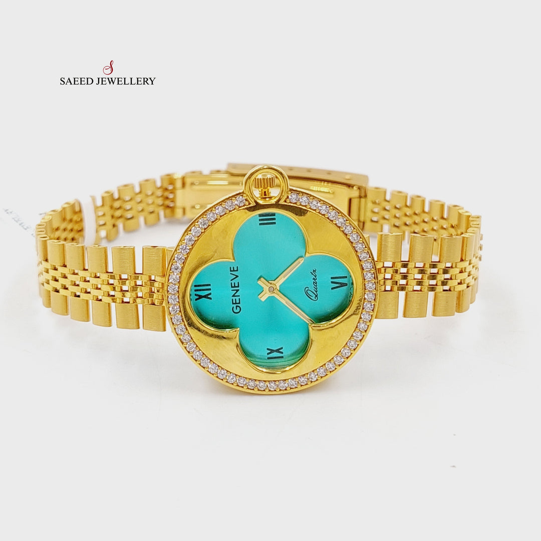 21K Gold Luxury Watch Clover Bracelet by Saeed Jewelry - Image 4