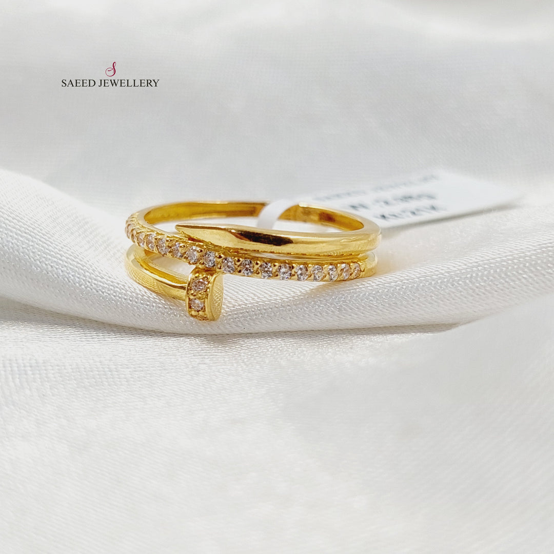 21K Gold Zircon Studded Nail Ring by Saeed Jewelry - Image 3