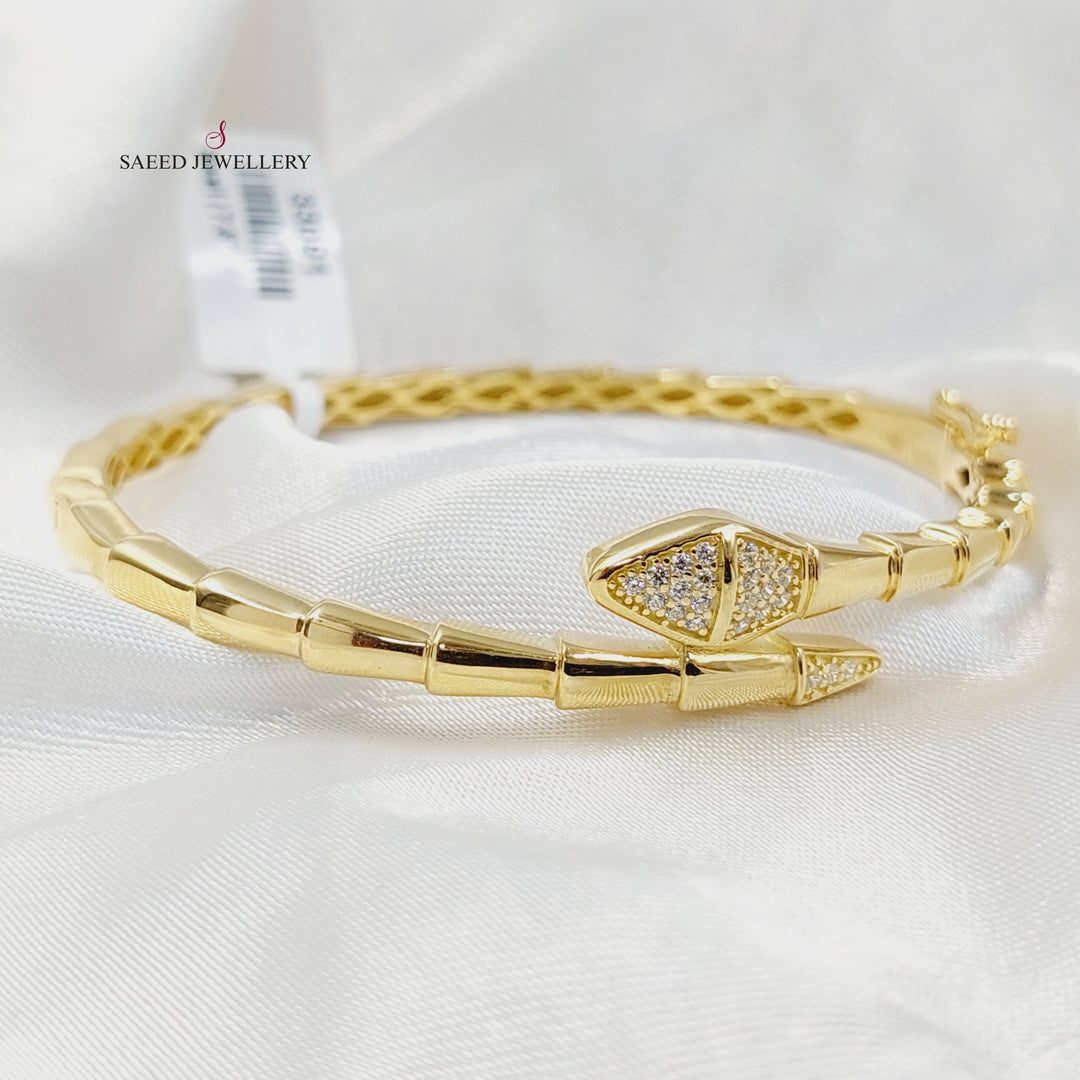 18K Gold Zircon Studded Snake Bangle Bracelet by Saeed Jewelry - Image 3