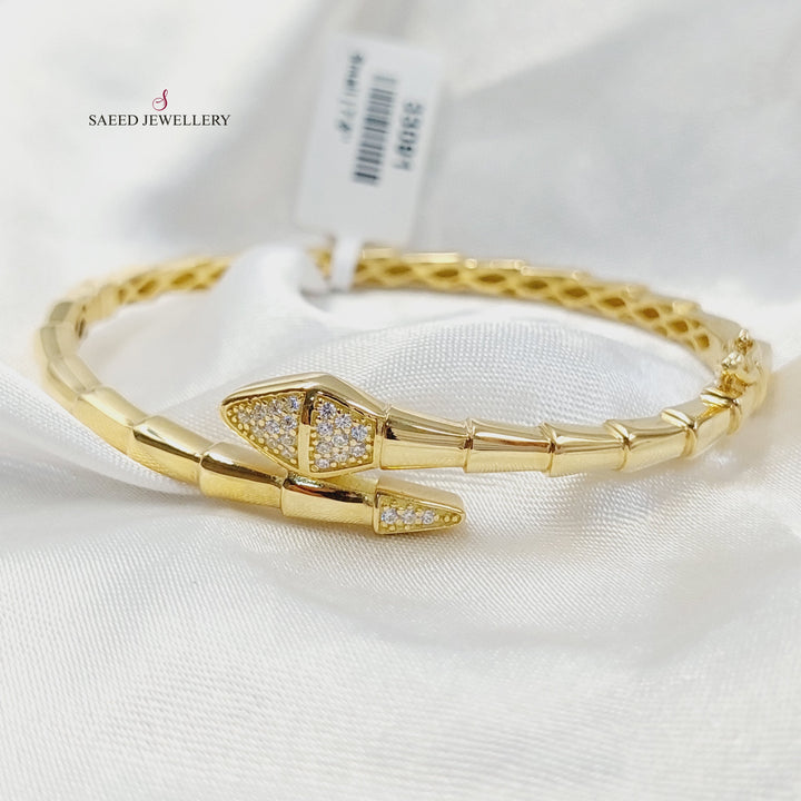 18K Gold Zircon Studded Snake Bangle Bracelet by Saeed Jewelry - Image 2