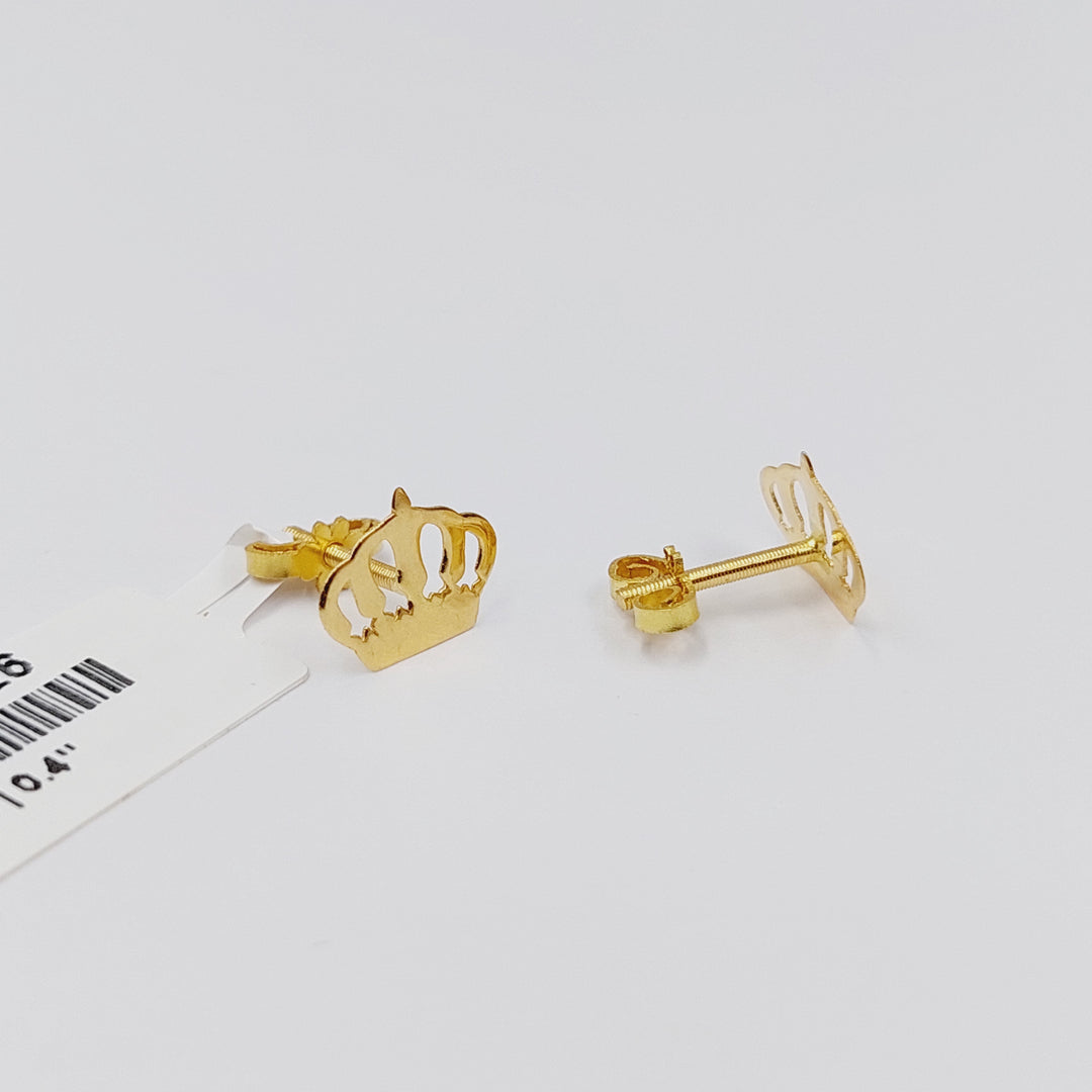 18K Gold Crown Screw Earrings by Saeed Jewelry - Image 6