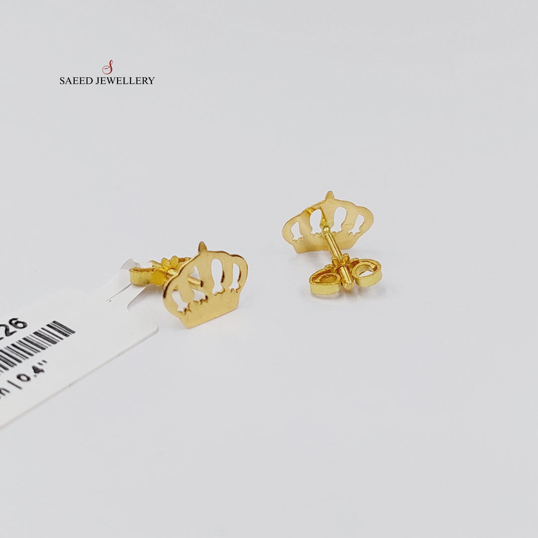 18K Gold Crown Screw Earrings by Saeed Jewelry - Image 4