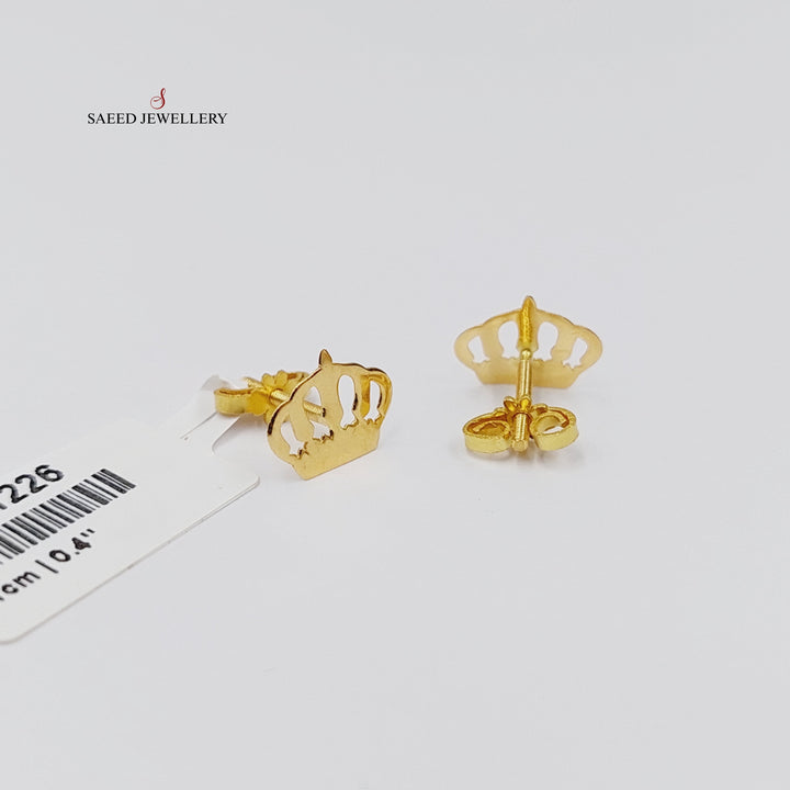 18K Gold Crown Screw Earrings by Saeed Jewelry - Image 1