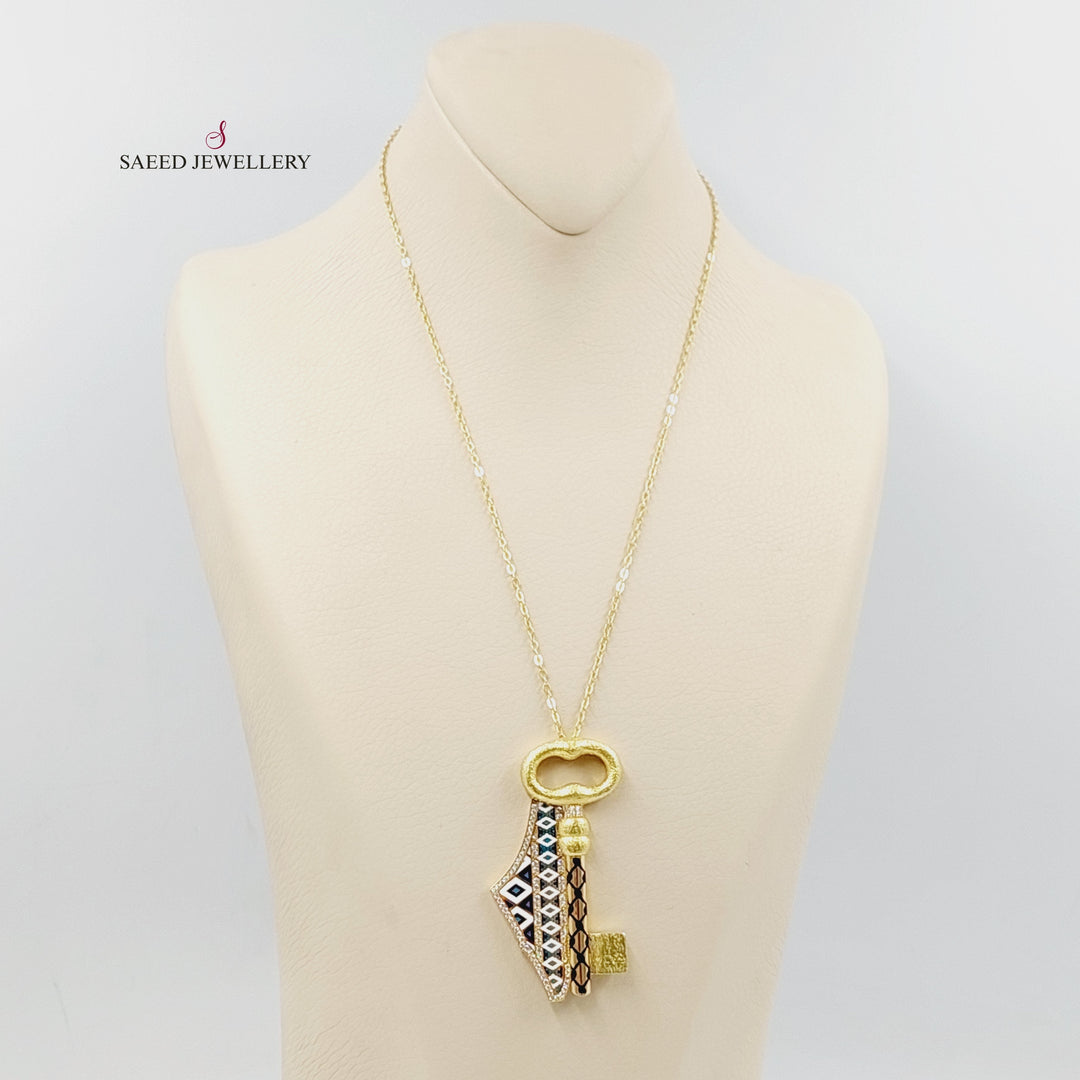 18K Gold Enameled & Zircon Studded Palestine Necklace by Saeed Jewelry - Image 3