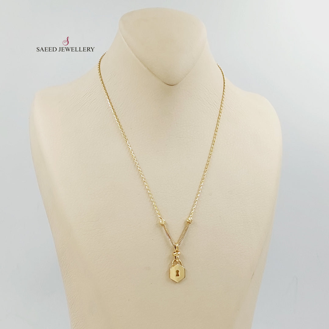 18K Gold Zircon Studded Lock Necklace by Saeed Jewelry - Image 3