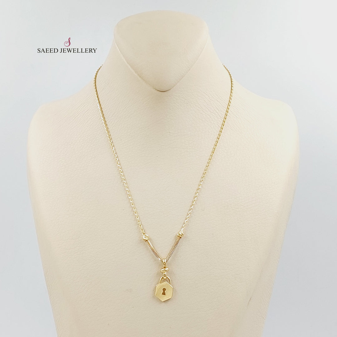 18K Gold Zircon Studded Lock Necklace by Saeed Jewelry - Image 1