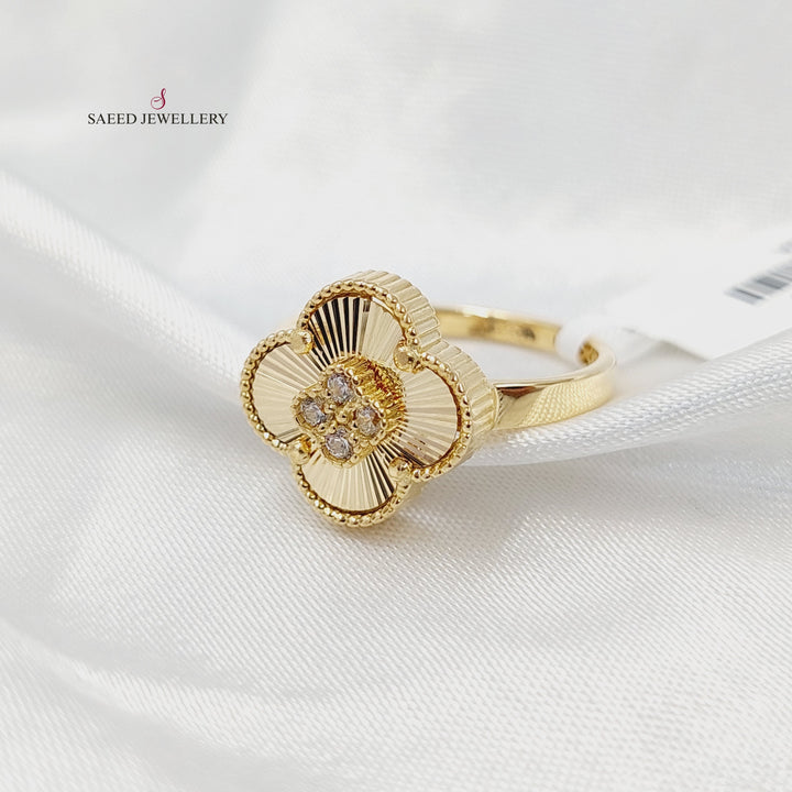 18K Gold Zircon Studded Clover Ring by Saeed Jewelry - Image 2