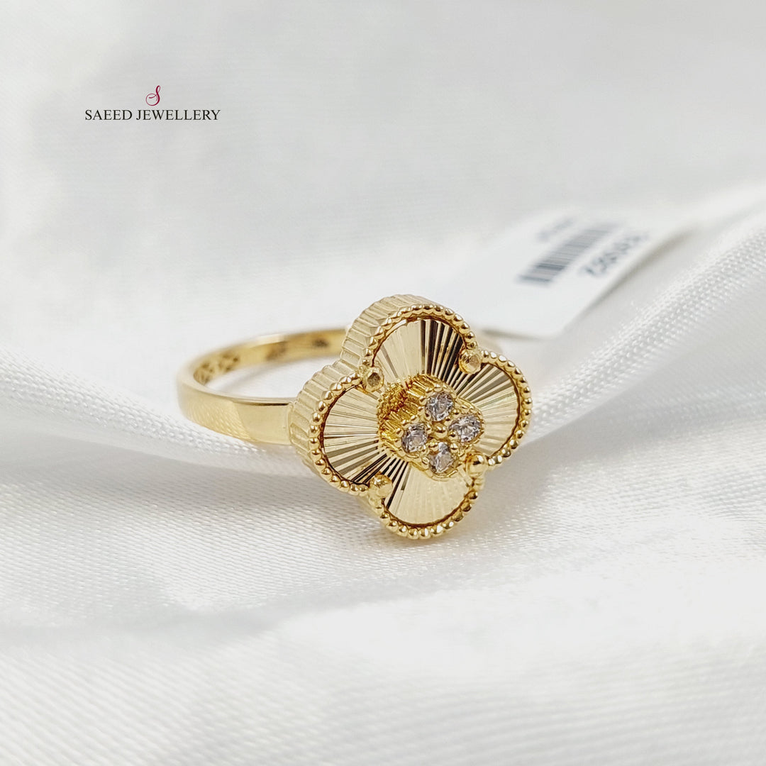 18K Gold Zircon Studded Clover Ring by Saeed Jewelry - Image 3