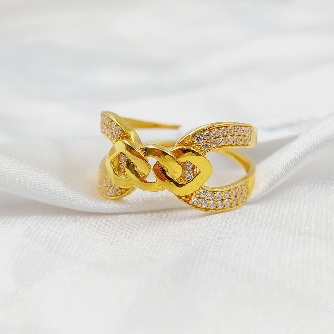 21K Gold Zircon Studded X Style Ring by Saeed Jewelry - Image 3