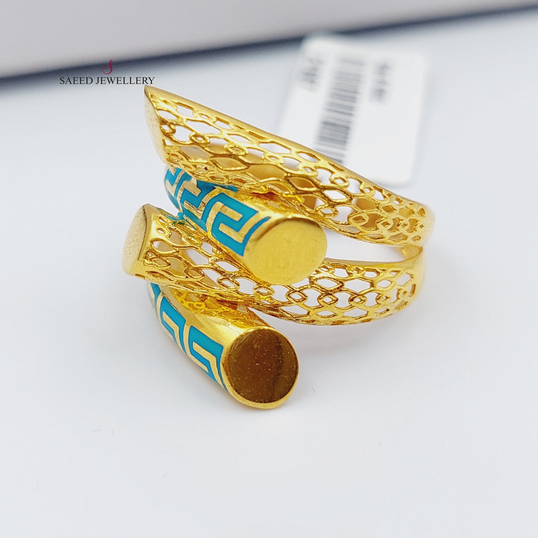 21K Gold Blue Enamel Ring by Saeed Jewelry - Image 3