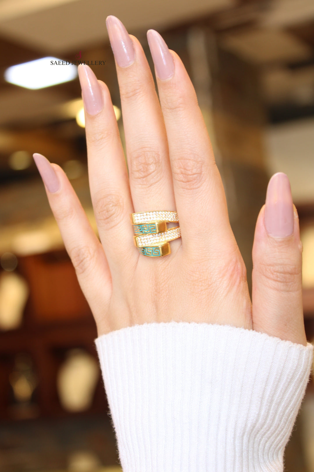 21K Gold Blue Enamel Ring by Saeed Jewelry - Image 2