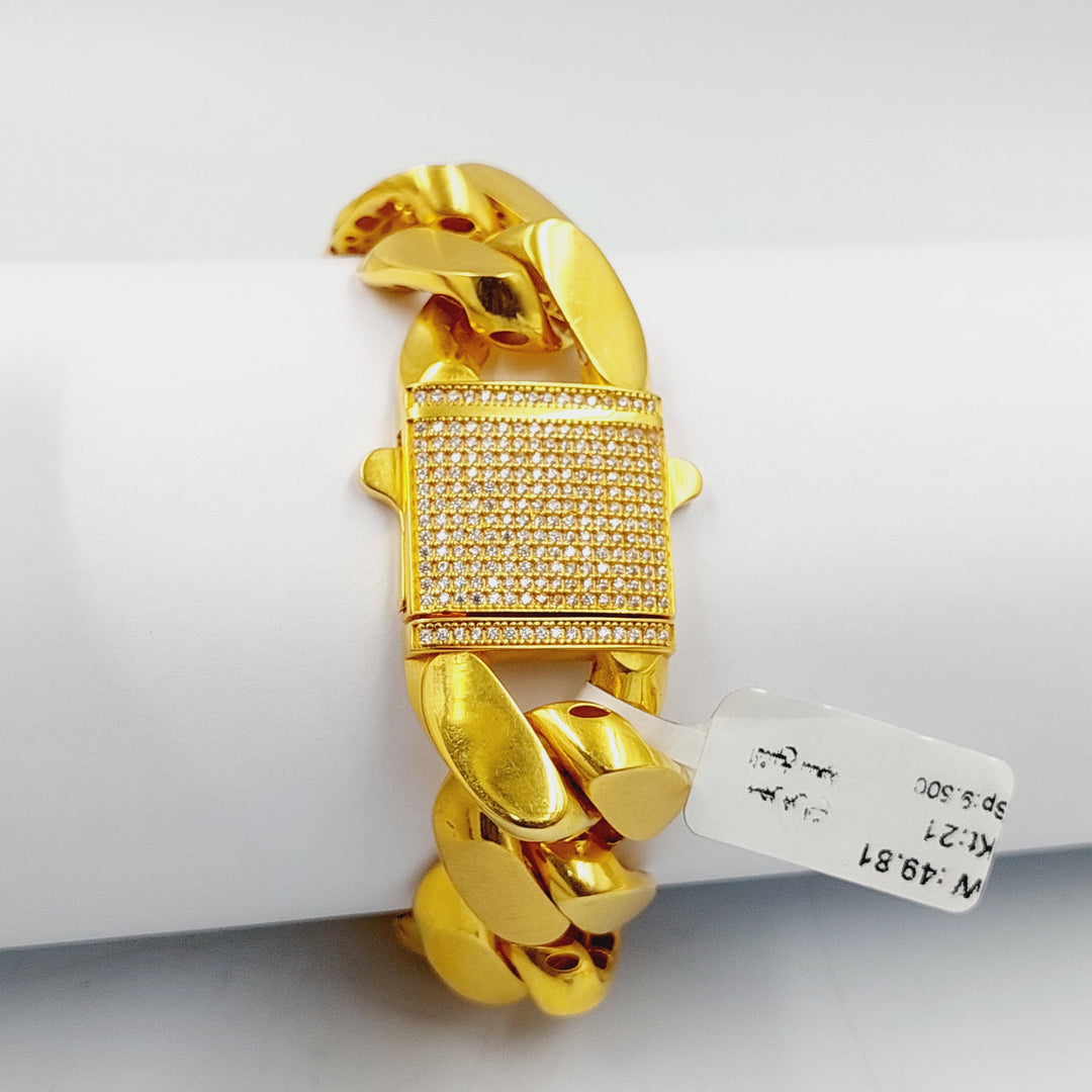 21K Gold Zircon Studded Cuban Links Bracelet by Saeed Jewelry - Image 3