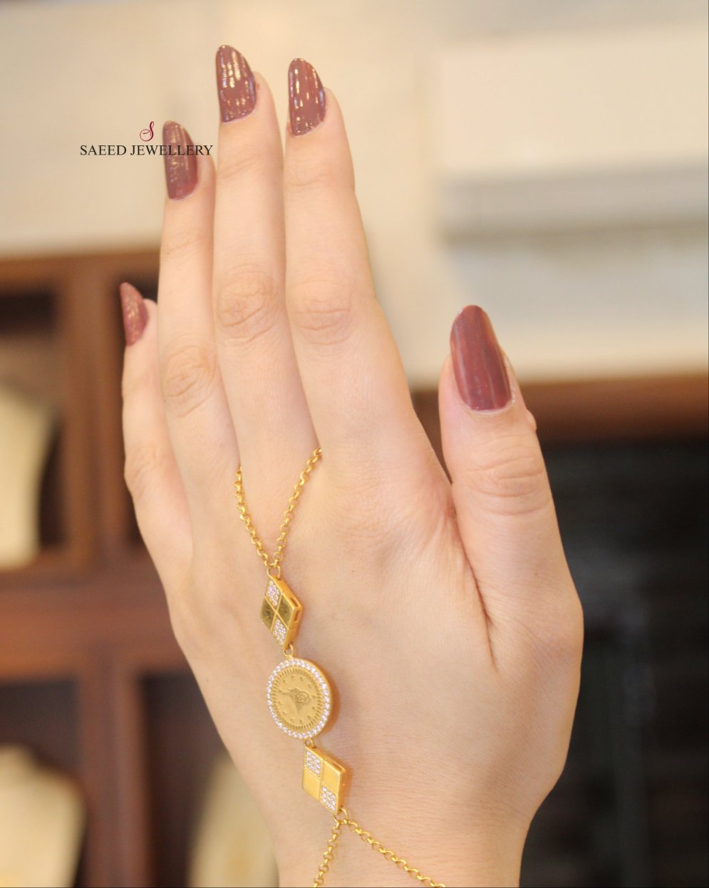 21K Gold Chain Hand Bracelet by Saeed Jewelry - Image 2