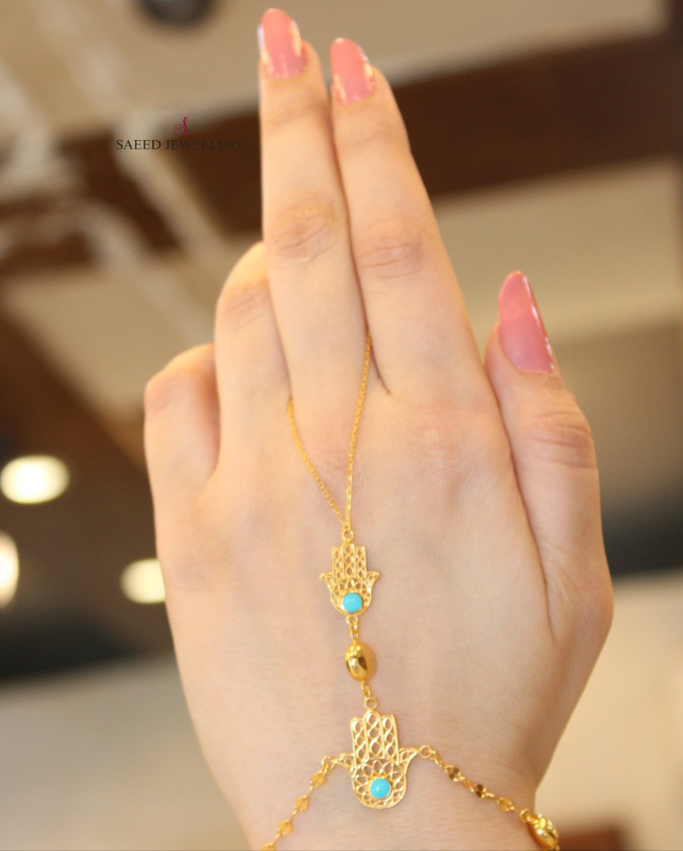 21K Gold Chain Hand Bracelet by Saeed Jewelry - Image 2