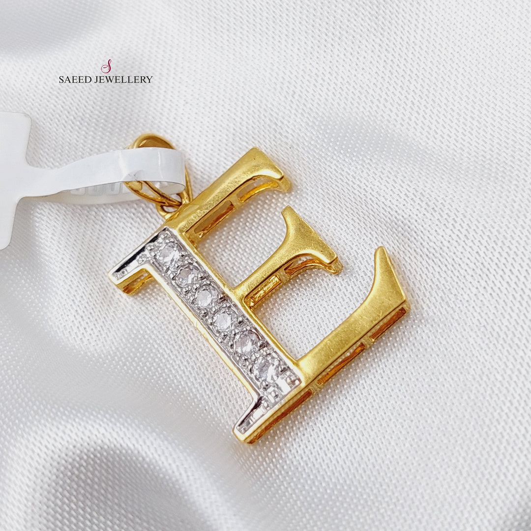 21K Gold E Letter Pendant by Saeed Jewelry - Image 3