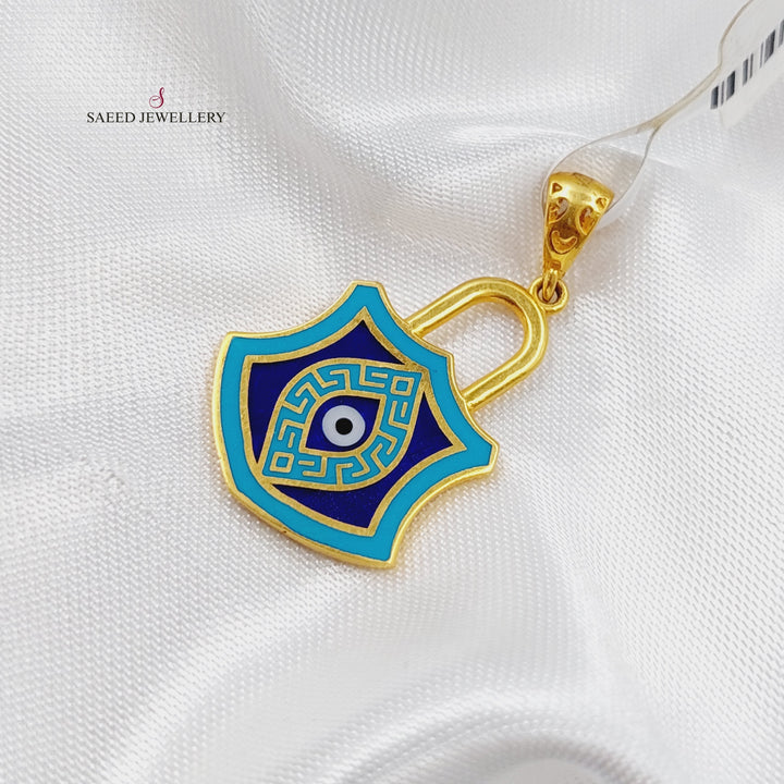 21K Gold Enamel Lock Pendant by Saeed Jewelry - Image 3