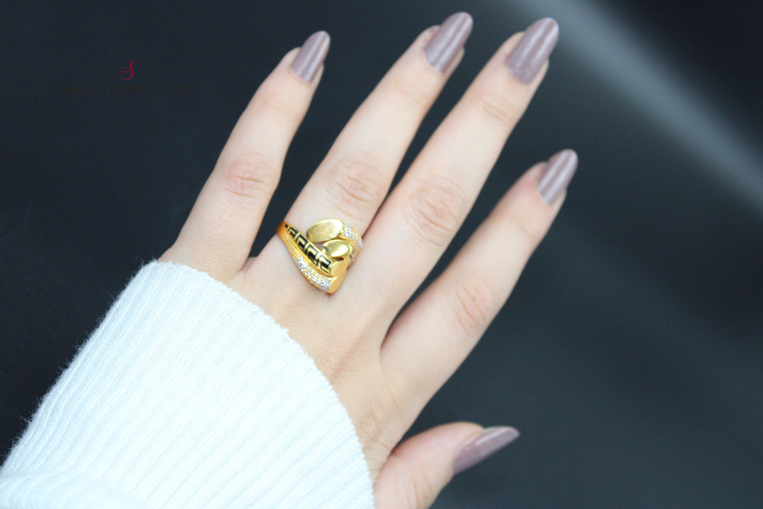 21K Gold Enamel Zirconia Ring by Saeed Jewelry - Image 7