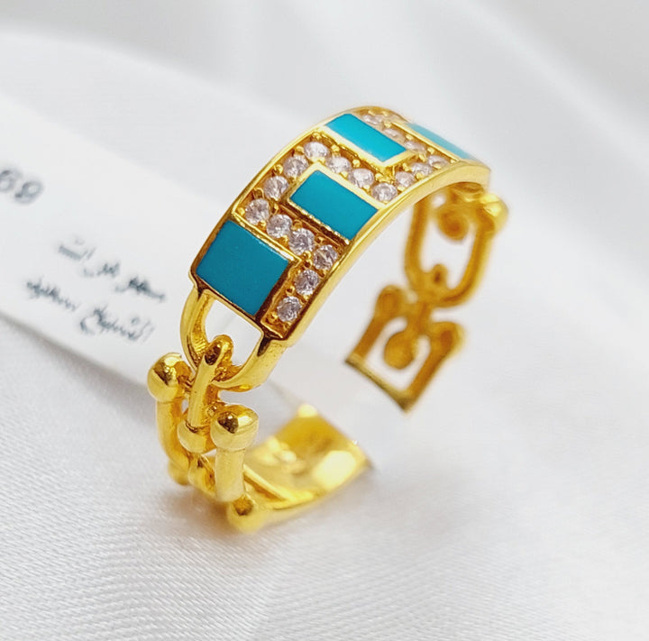 21K Gold Enamel Zirconia Ring by Saeed Jewelry - Image 4