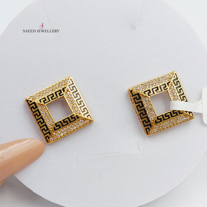 21K Gold Enamel screw Earrings by Saeed Jewelry - Image 1