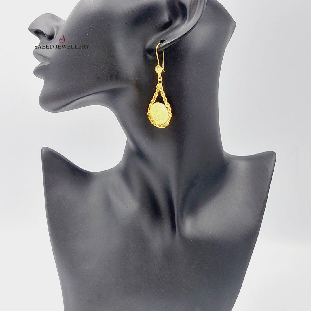 21K Gold English Lira Model Earrings by Saeed Jewelry - Image 3