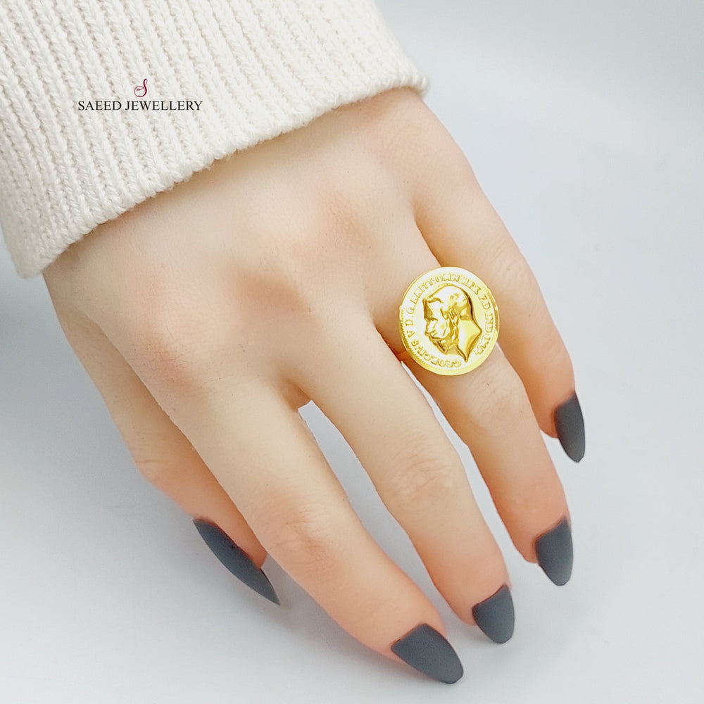 21K Gold English Lira Model Ring by Saeed Jewelry - Image 2