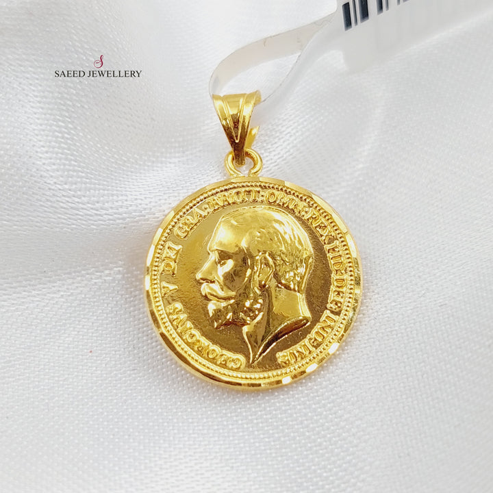 21K Gold English Lira Pendant by Saeed Jewelry - Image 3