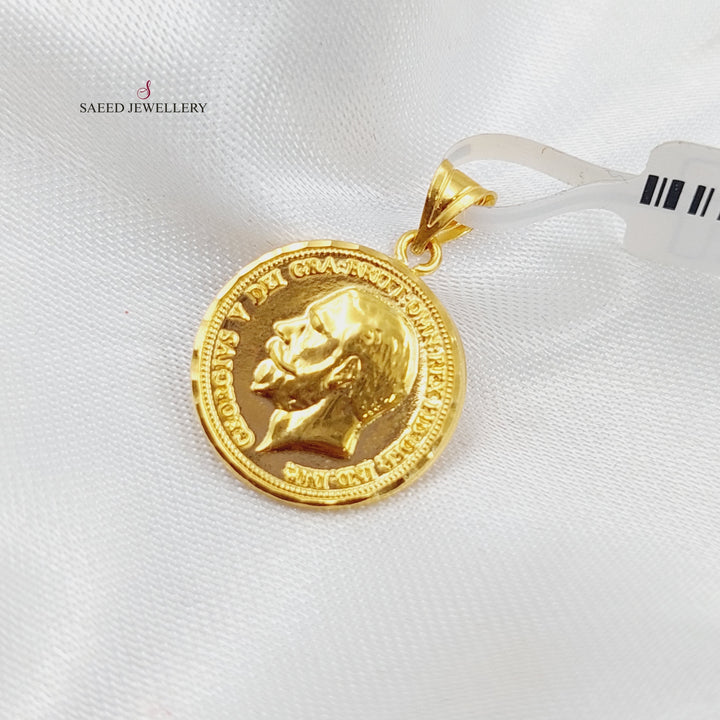 21K Gold English Lira Pendant by Saeed Jewelry - Image 1