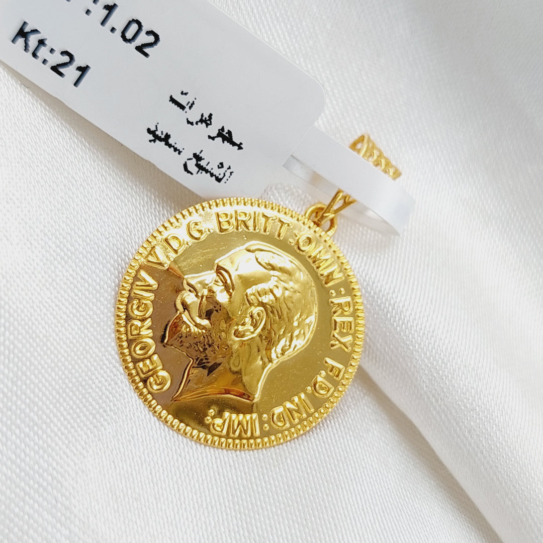 21K Gold English Lira Pendant by Saeed Jewelry - Image 5