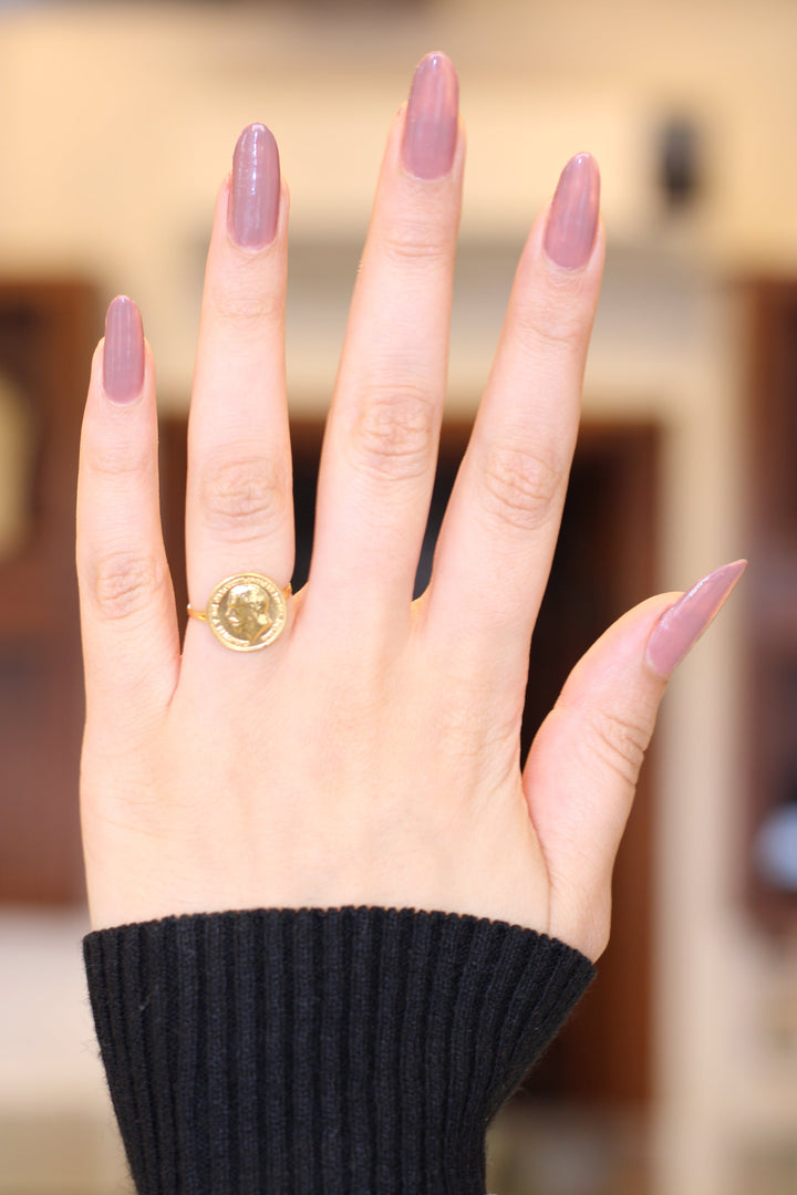 21K Gold English Lira Ring by Saeed Jewelry - Image 5