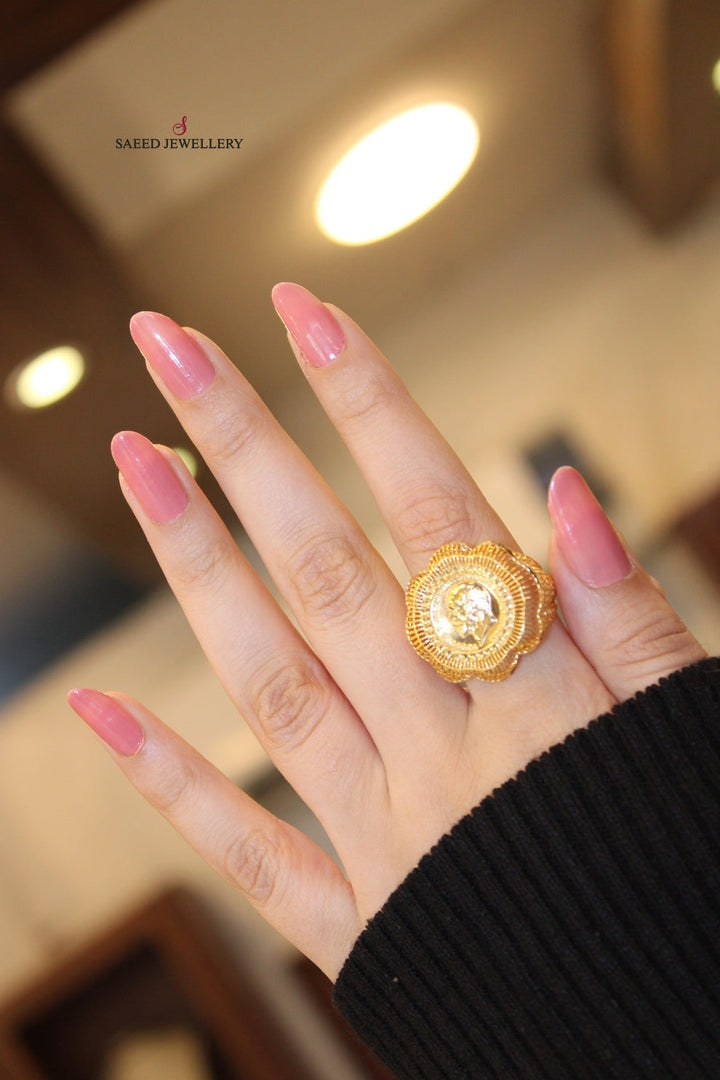 21K Gold English Lira Ring by Saeed Jewelry - Image 2