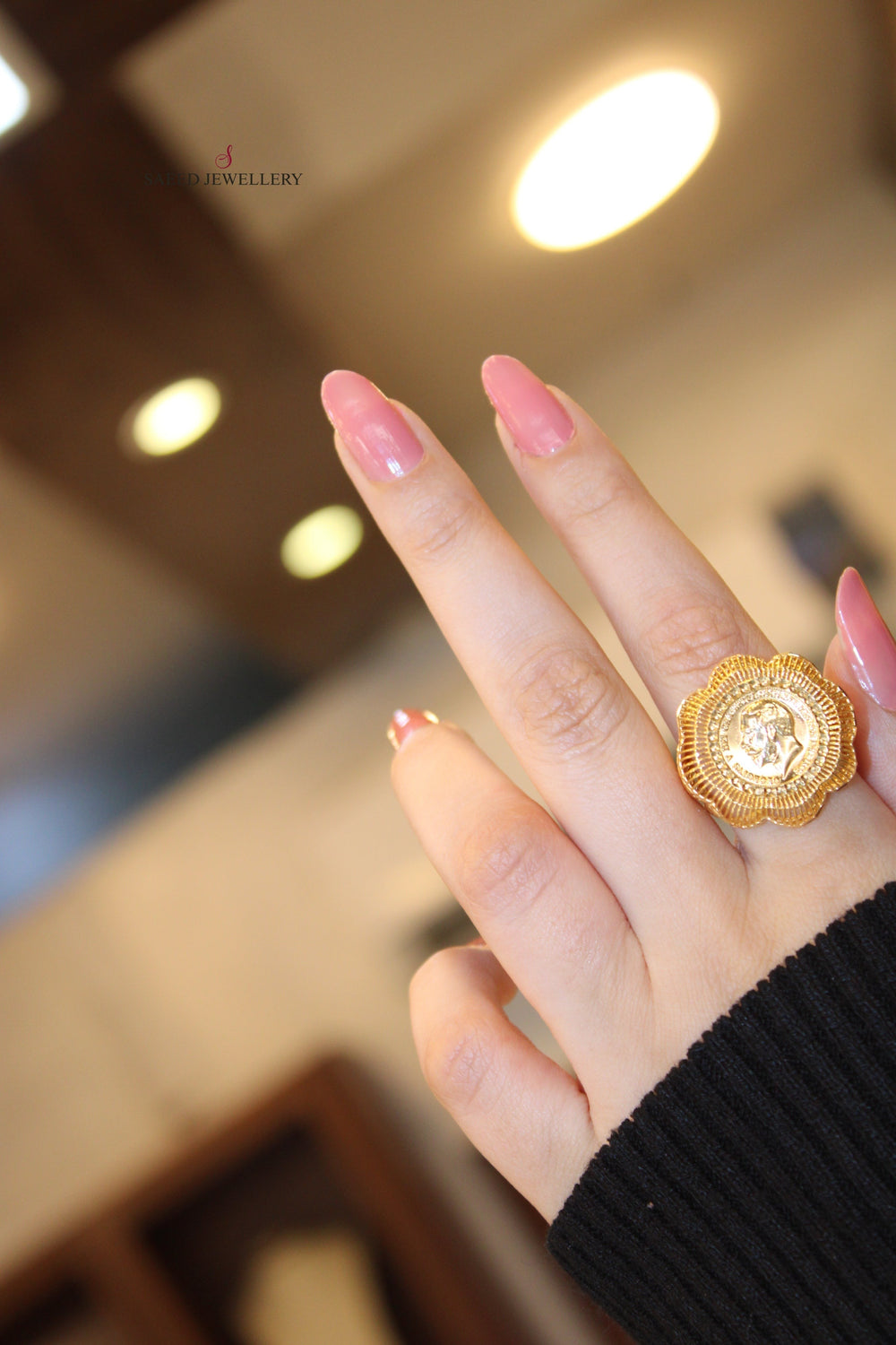 21K Gold English Lira Ring by Saeed Jewelry - Image 2