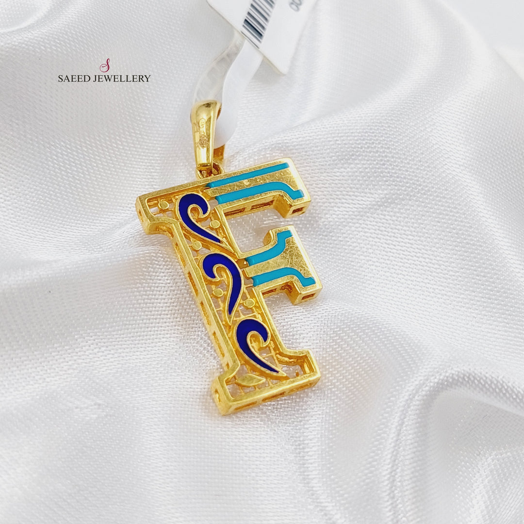 21K Gold F Letter Enamel Pendant by Saeed Jewelry - Image 3