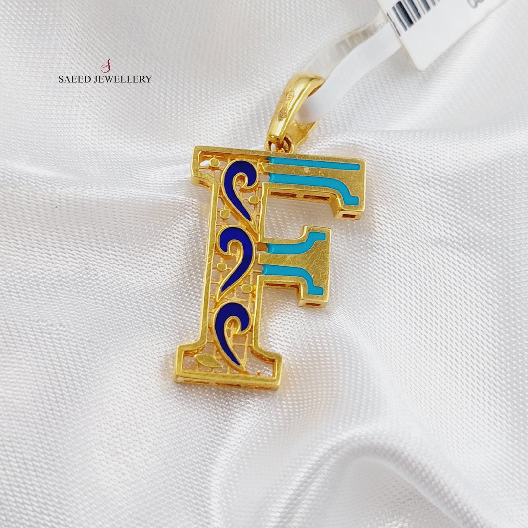 21K Gold F Letter Enamel Pendant by Saeed Jewelry - Image 1