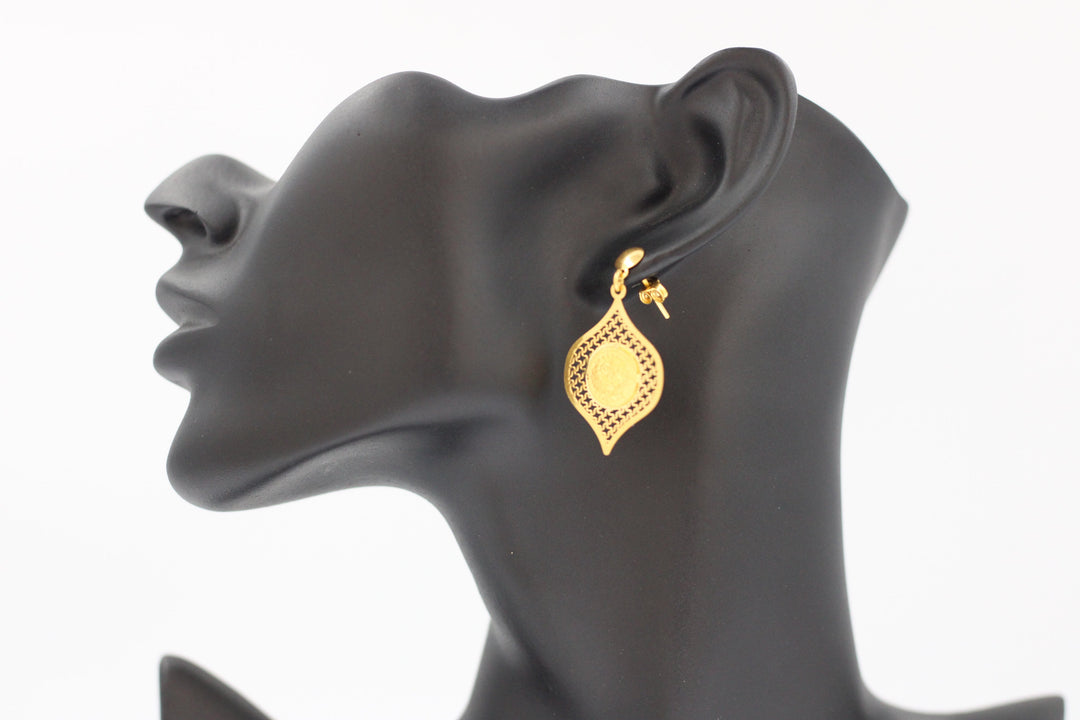 21K Gold Fancy screw Earrings by Saeed Jewelry - Image 4