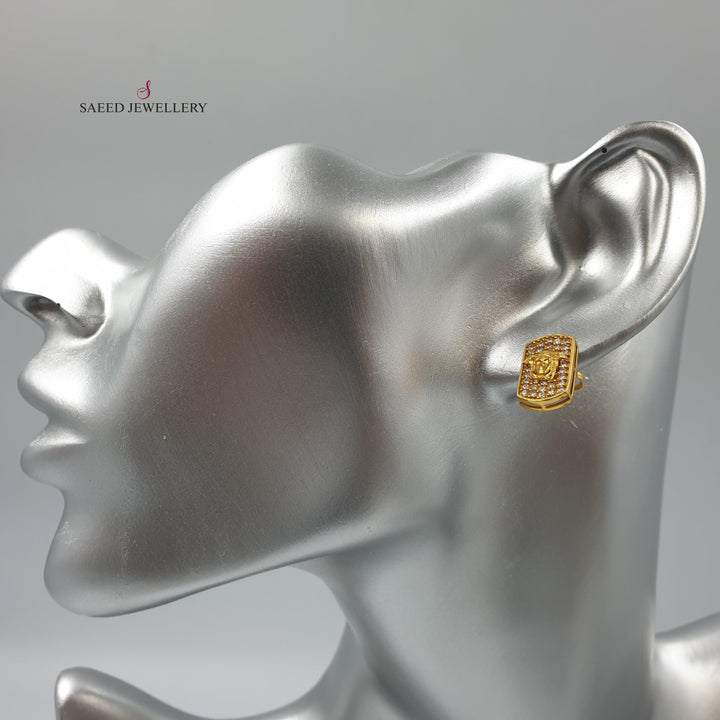 21K Gold Fancy screw Earrings by Saeed Jewelry - Image 2