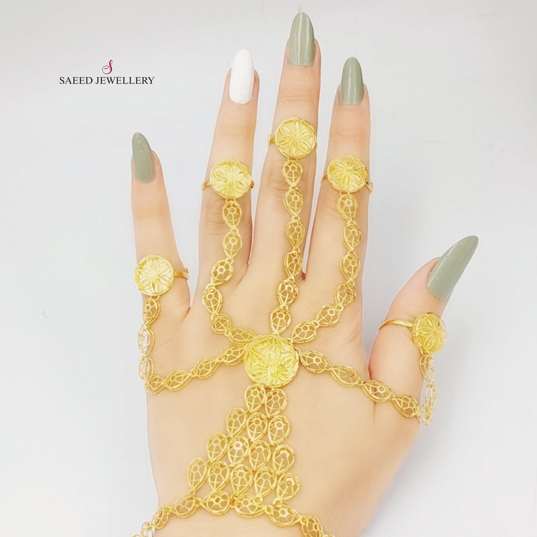 21K Gold Five Rings Kuwaiti Hand Bracelet by Saeed Jewelry - Image 2