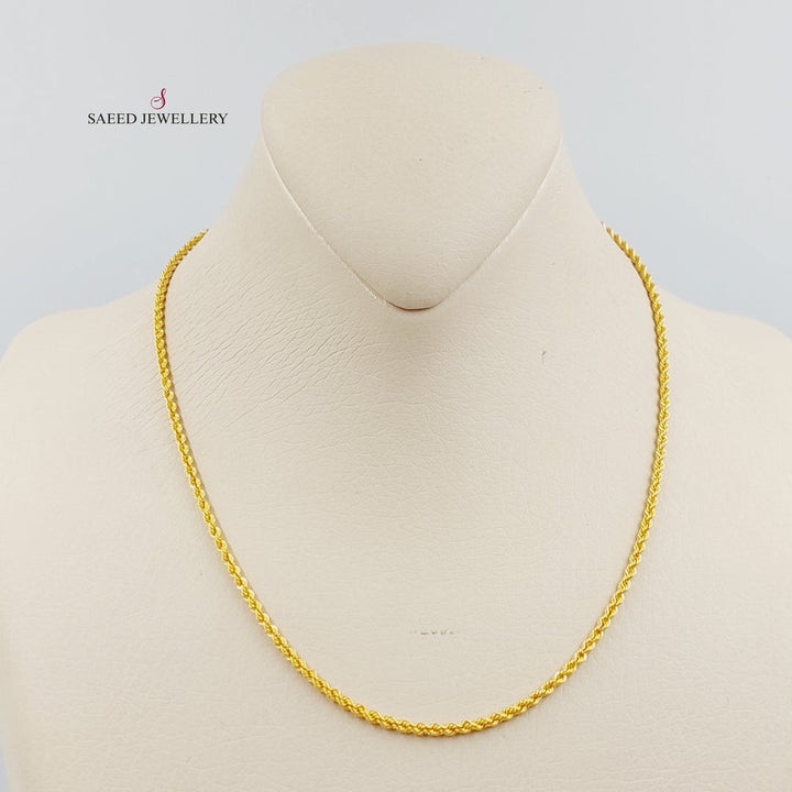 21K Gold 40cm Thin Rope Chain by Saeed Jewelry - Image 1