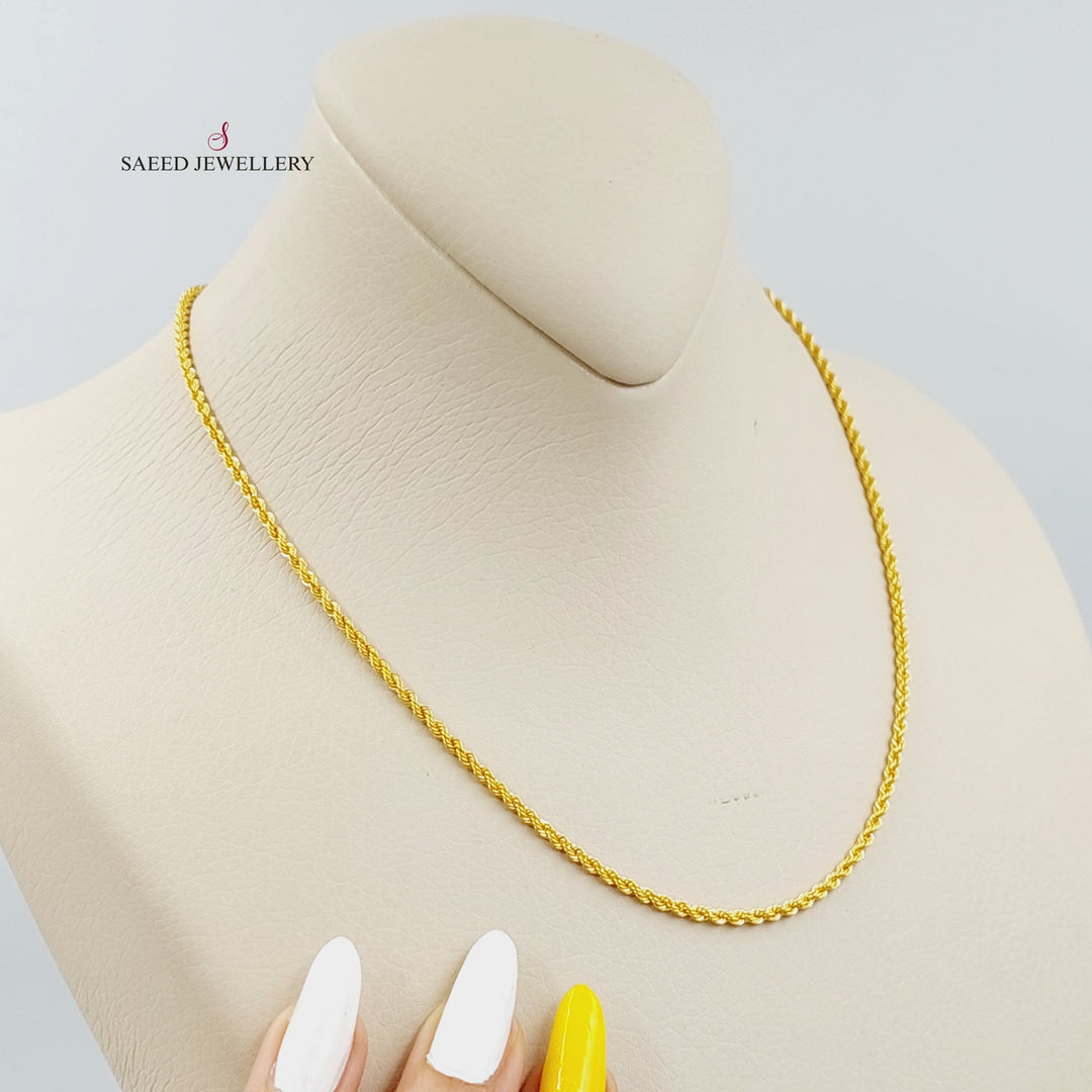 21K Gold 40cm Thin Rope Chain by Saeed Jewelry - Image 3