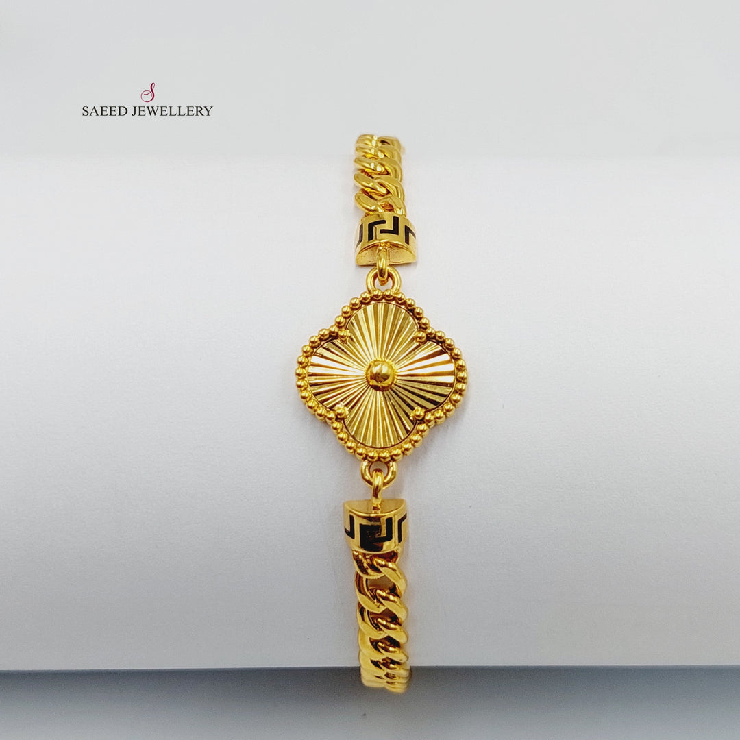 21K Gold Clover Cuban Links Bracelet by Saeed Jewelry - Image 3