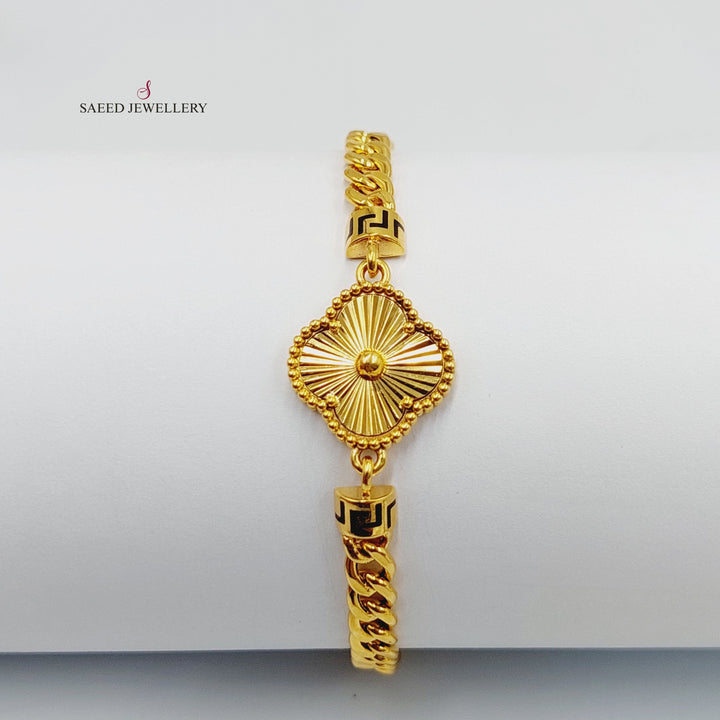 21K Gold Clover Cuban Links Bracelet by Saeed Jewelry - Image 3