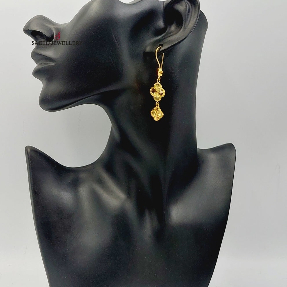 21K Gold Deluxe Clover Earrings by Saeed Jewelry - Image 3