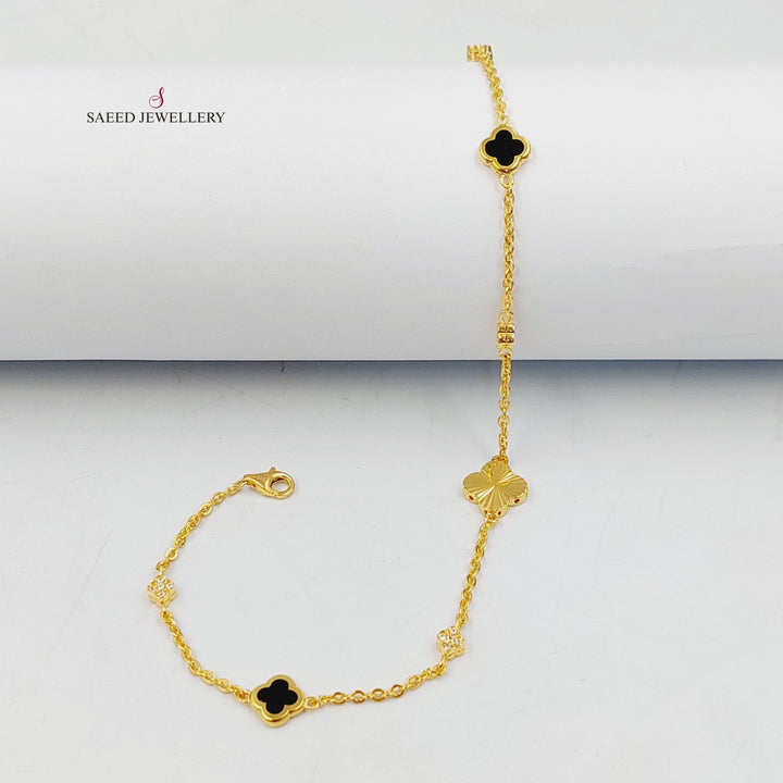 21K Gold Enameled & Zircon Studded Clover Anklet by Saeed Jewelry - Image 9