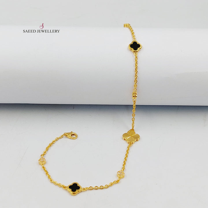 21K Gold Enameled & Zircon Studded Clover Anklet by Saeed Jewelry - Image 11