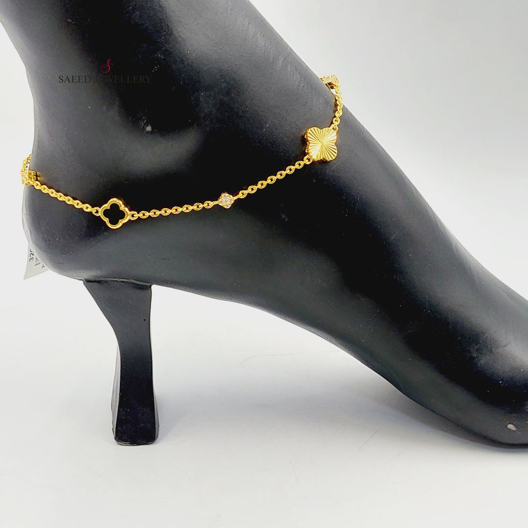 21K Gold Enameled & Zircon Studded Clover Anklet by Saeed Jewelry - Image 3