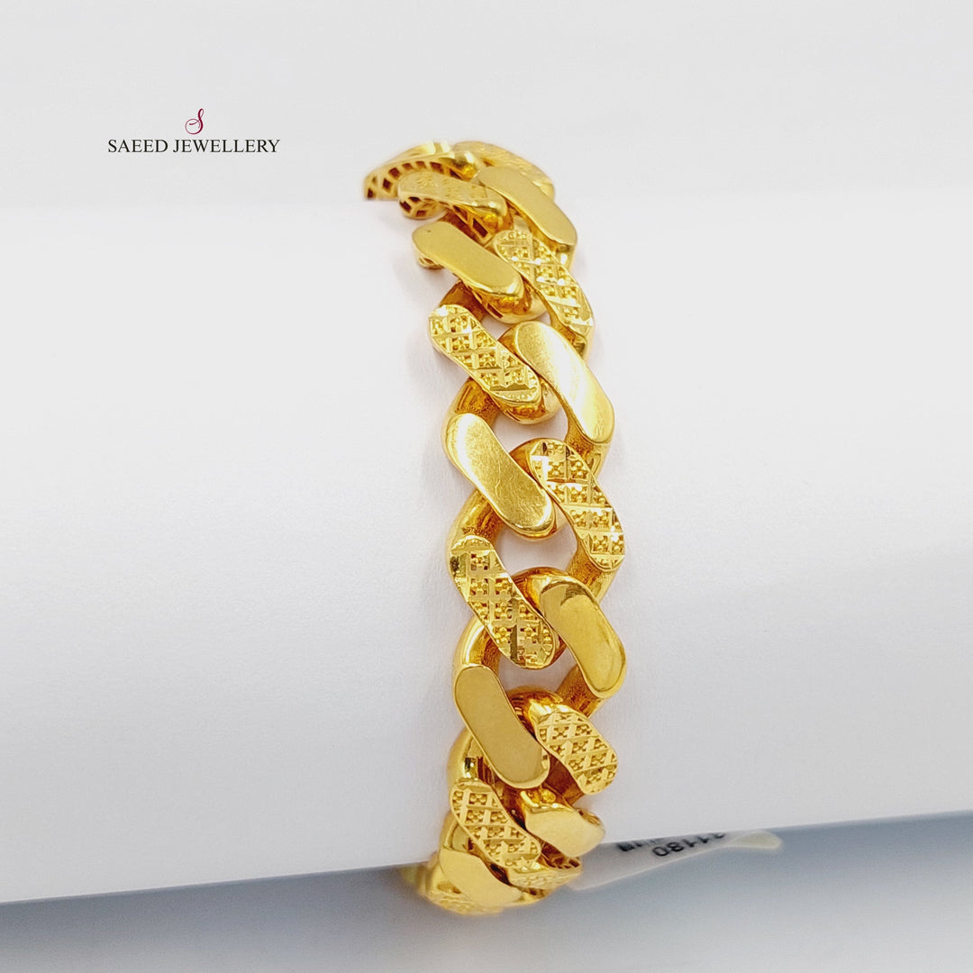 21K Gold Engraved Cuban Links Bracelet by Saeed Jewelry - Image 5