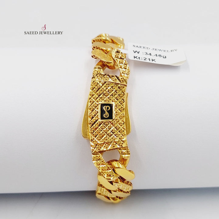 21K Gold Engraved Cuban Links Bracelet by Saeed Jewelry - Image 1