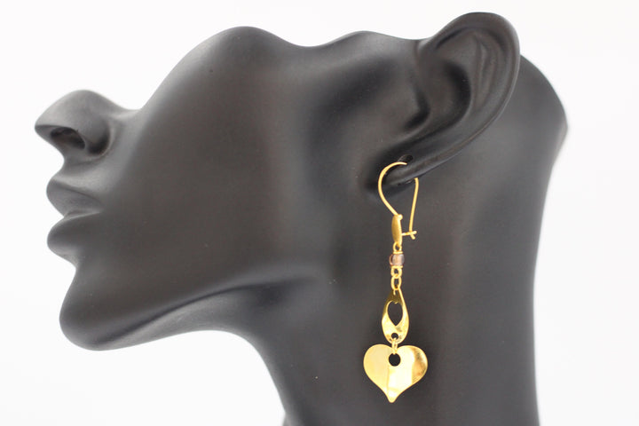 21K Gold Heart Earrings by Saeed Jewelry - Image 3