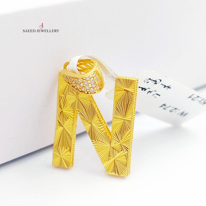 21K Gold Letter N Pendant by Saeed Jewelry - Image 3