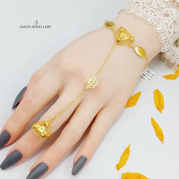 21K Gold One Ring Turkish Hand Bracelet by Saeed Jewelry - Image 1